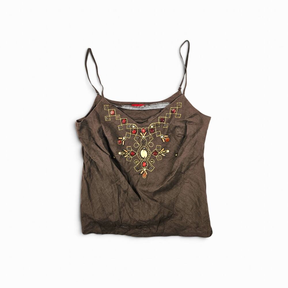 Y2k Derhy Cami Top Brown Beaded Fairycore Cottagecore - Size Large